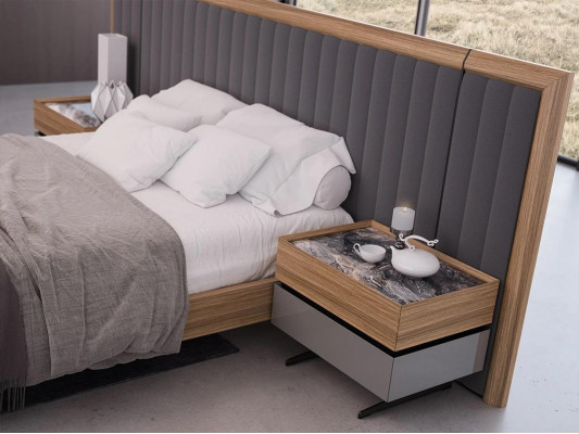 Ensemble de chambre à coucher 3 pièces Lit double Moderne 2x Tables de chevet Design en bois Complet
