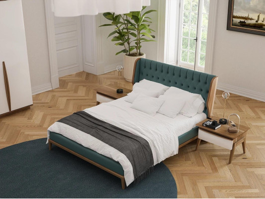 Ensemble de chambre à coucher 3 pièces Lit double de luxe 2 tables de chevet Mobilier moderne