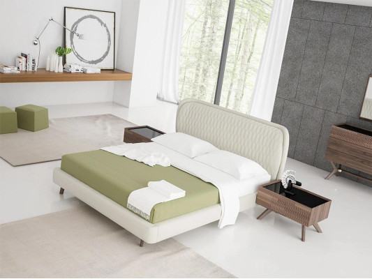 Ensemble de chambre à coucher 5 pièces Lit double de luxe 2 tables de chevet de luxe Commode avec miroir