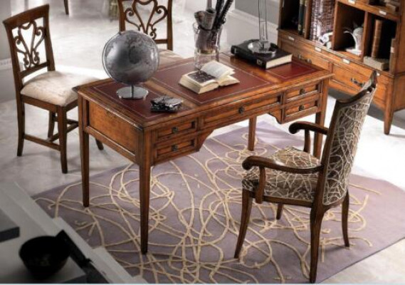Bureau et chaise en bois avec accoudoirs Étagère de bureau Mobilier de bureau Design 4 pièces