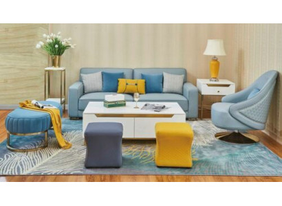 Ensemble de salon Canapé 3 places Fauteuil Pouf Suite rembourrée Cuir Moderne