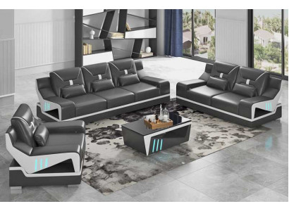 Ensemble de canapé de luxe complet Noir en simili cuir Canapé 3-2-1