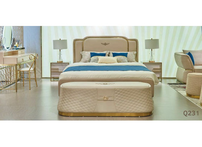 Lit Table de chevet Commode 4 pièces Ensemble de chambre à coucher Design Moderne Luxueux