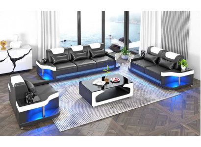 Ensemble de canapé Ensemble de canapé Canapés en cuir Canapé complet et set 3 pièces Noir
