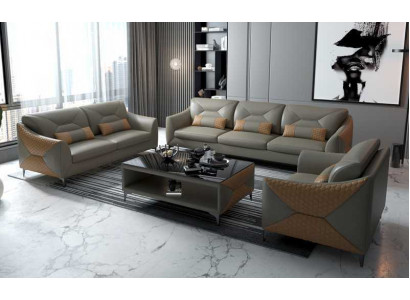 Suite Canapé Ensemble Ensemble de canapés 321 Canapé en cuir à 3 places Gris