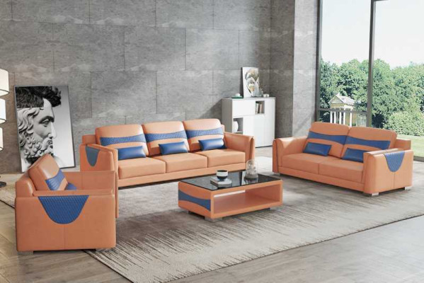 Ensemble de canapé de luxe complet, ensemble de canapé en cuir synthétique gris 3-2-1