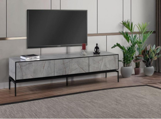 Buffet TV Armoire TV bas Meuble TV moderne Table basse en bois gris Salon