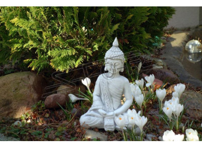 Figure décorative Sculpture de Bouddha en effet pierre. Grande sculpture pour le jardin.