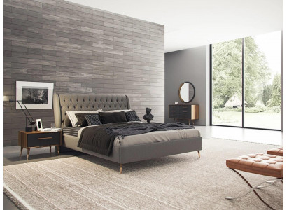 Chambre à coucher Design complète 5 pièces Lit 2x Tables de chevet Commode avec miroir