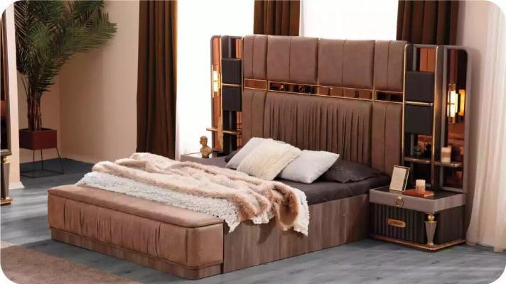 Suite Chambre de luxe Lit double Ensemble de lit 4 pièces Beige
