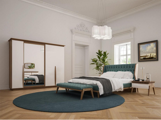 Chambre complète Lit 2x Tables de chevet Armoire moderne Tabouret neuf