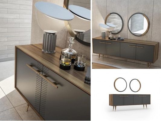 Set de salle à manger de luxe Table à manger 4x Chaises Buffet de luxe avec 2x Miroirs nouveau Set