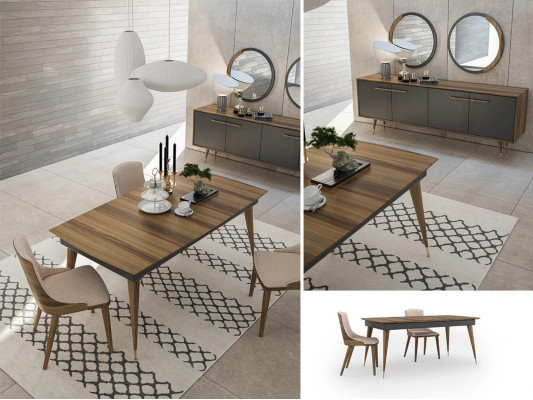 Set de salle à manger de luxe Table à manger 4x Chaises Buffet de luxe avec 2x Miroirs nouveau Set
