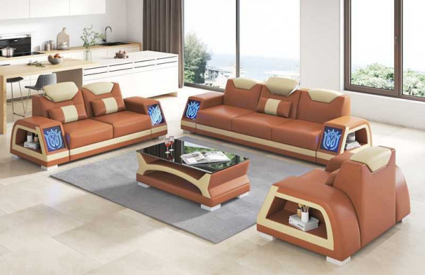 Ensemble de canapé en cuir marron 3 pièces