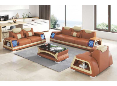 Ensemble de canapé en cuir marron 3 pièces