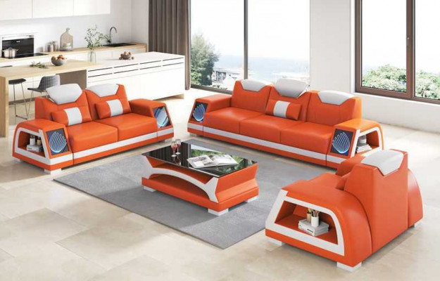 Ensemble de canapé en cuir marron 3 pièces