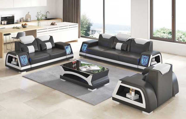Ensemble de canapé en cuir marron 3 pièces