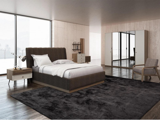 Chambre de luxe avec lit double, 2 tables de chevet en bois, ensemble complet de 6 pièces de style moderne.