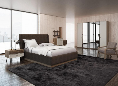 Chambre de luxe avec lit double, 2 tables de chevet en bois, ensemble complet de 6 pièces de style moderne.