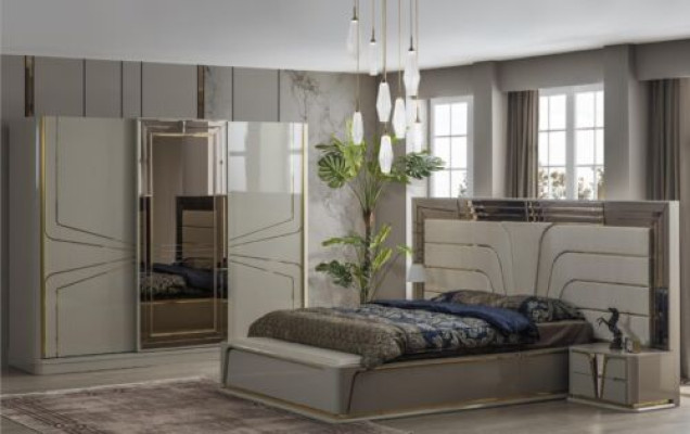 Ensemble de chambre moderne en beige avec une touche européenne