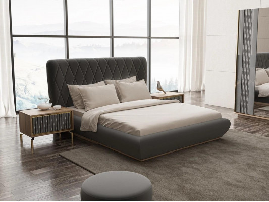 Chambre ensemble de luxe 3 pièces design lit double bois 2x tables de chevet complètes