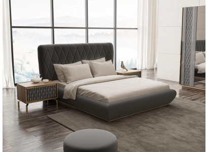 Chambre ensemble de luxe 3 pièces design lit double bois 2x tables de chevet complètes