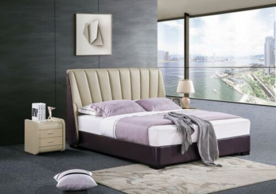 Chambre Lit en Cuir Complet Ensemble de Lit 3 pièces. Suite Hôtel Sets Tables de Chevet.