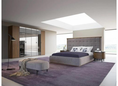 Chambre Luxe Ensemble 4 pièces Lit 2x Tables de chevet Tabouret de design Mobilier moderne