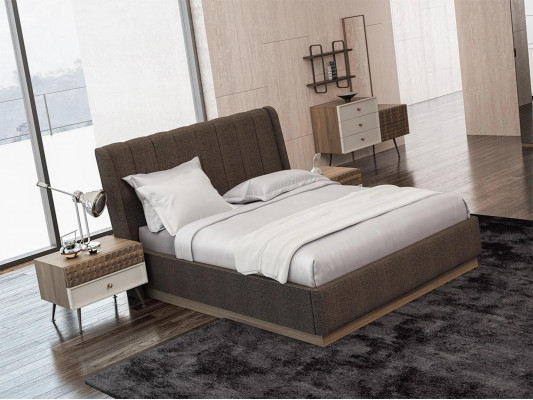 Chambre Lit double moderne 2x tables de chevet bois Complet 3 pièces de luxe