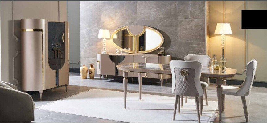 Ensemble de salle à manger Design 8 pièces Table de salle à manger Chaise Commode Vitrine Miroir Tables à manger Bois