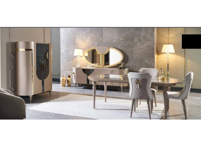 Ensemble de salle à manger Design 8 pièces Table de salle à manger Chaise Commode Vitrine Miroir Tables à manger Bois