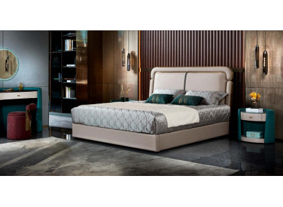 Lit 2x Table de chevet Beige Chambre à coucher Design moderne Mobilier Bois de luxe