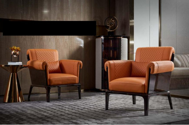 Fauteuil Orange Chaise en cuir Lehn Design moderne Mobilier de luxe Salon en bois nouveau