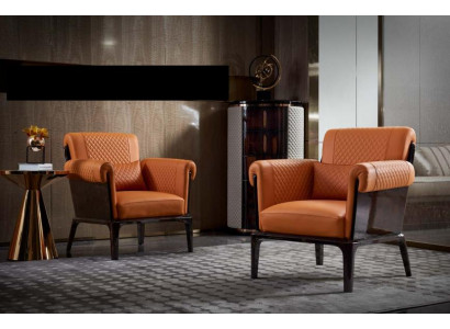 Fauteuil Orange Chaise en cuir Lehn Design moderne Mobilier de luxe Salon en bois nouveau
