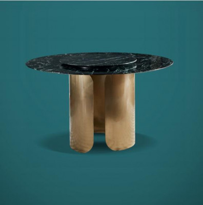 Table à manger Marbre noir Salle à manger en acier inoxydable Table ronde Mobilier de design