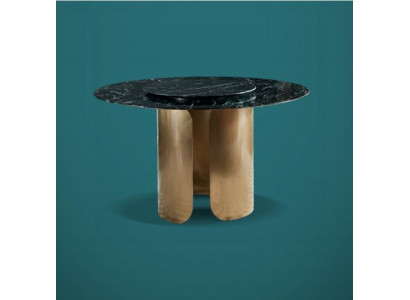 Table à manger Marbre noir Salle à manger en acier inoxydable Table ronde Mobilier de design