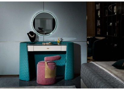 Coiffeuse en bois turquoise cuir chambre consoles tables design maquillage de luxe.