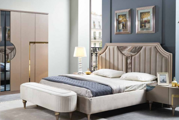 Structure de lit double en bois Cadre de lit Chambre à coucher blanc Luxueux Lit moderne Lits