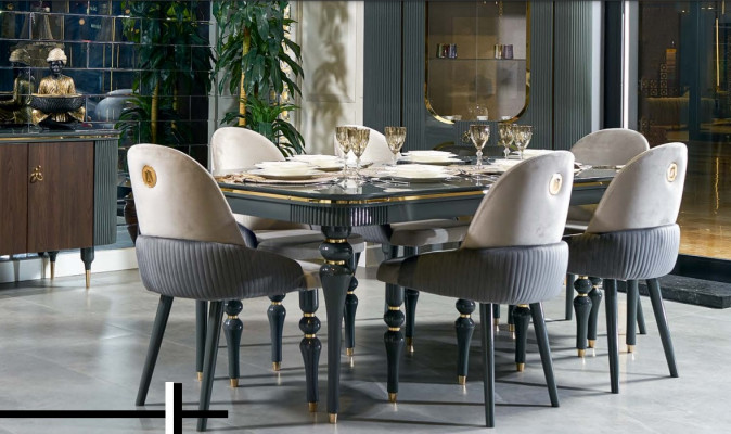 Ensemble de salle à manger Ess Group Table en bois Tables Complet Ensemble de 7 pièces Table à manger 6x Chaises