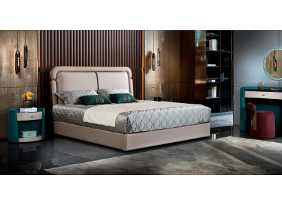 Lit Chambre Beige Lit Double Lit en Cuir Design Moderne Mobilier Bois