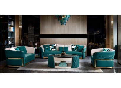 Canapé 3 places en cuir turquoise de luxe à design moderne italien