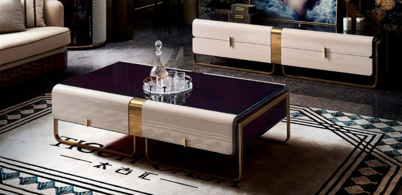 Table basse Canapé Table d'appoint de luxe en bois Salon en acier inoxydable Moderne