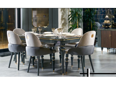 Ensemble de salle à manger Chaise en velours Textile Lehn 6x Chaises Groupe Set Salon Bois Authentique