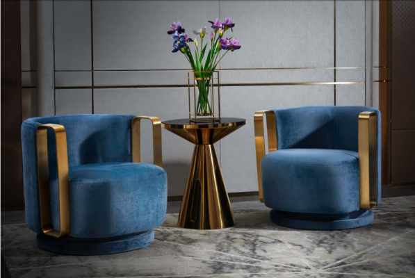 Fauteuil Bleu Tissu de Luxe Textile Salon nouveau Design Moderne et Créatif
