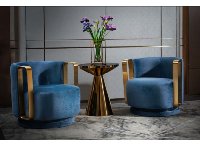 Fauteuil Bleu Tissu de Luxe Textile Salon nouveau Design Moderne et Créatif