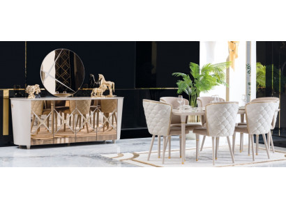 Salle à manger Ensemble Groupe Suite Table nouvelle Table à manger 6x Chaises Commode Miroir 9pcs