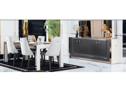 Salle à manger Ensemble Table 6x Chaise Commode Miroir Style italien Groupe neuf