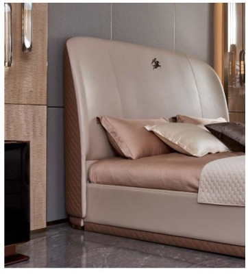 Lit Beige Cuir Bois Chambre Lit en Cuir Design Moderne Meubles de Luxe