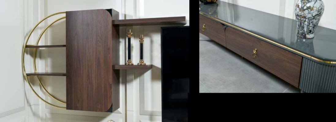 Conception de meubles TV en bois Étagères Unités murales Étagère Meuble bas de salon Cabinets muraux côtés