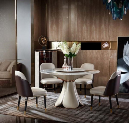 Ensemble de chaises 4x en cuir lait Luxe Salle à manger de nouvelle conception créative